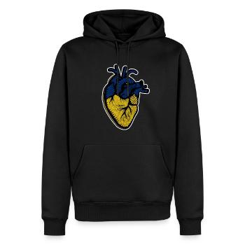 Ich stehe mit dem Herzen der ukrainischen Flagge - Männer Premium Bio Hoodie - Schwarz - Vorne - Nico (187cm)