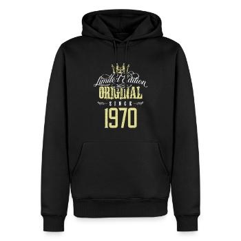 Édition limitée 1970 - Sweat à capuche Premium bio Homme - noir - Devant - Nico (187cm)
