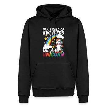 In A World Of Swingers Be A Unicorn für Einhorn - Männer Premium Bio Hoodie - Schwarz - Vorne - Nico (187cm)