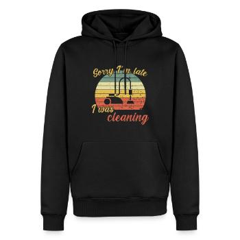 Désolé je suis en retard / Nettoyage - Sweat à capuche Premium bio Homme - noir - Devant - Nico (187cm)
