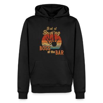 Mauvais au bowling boss au bar / bowling - Sweat à capuche Premium bio Homme - noir - Devant - Nico (187cm)