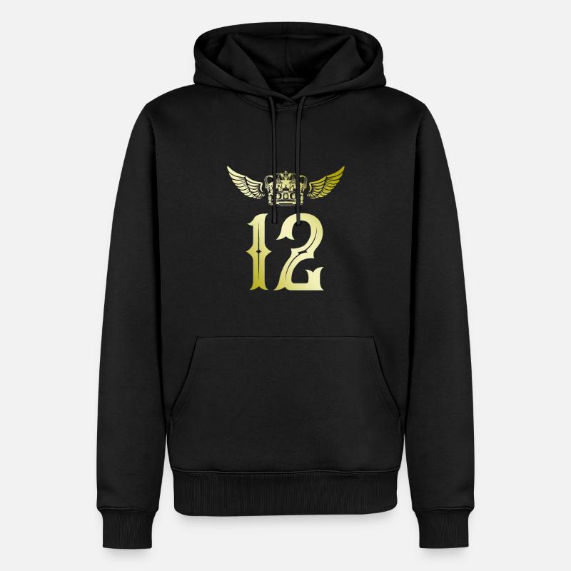 12 Couronne numérique - Sweat à capuche Premium bio Homme - noir