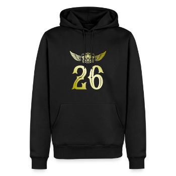 26 Number crown - Men’s Premium Organic Hoodie - black - Front - Nico (187cm)