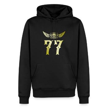 77 Zahl Krone - Männer Premium Bio Hoodie - Schwarz - Vorne - Nico (187cm)