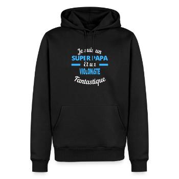 SUPER PAPA Fantastique VIOLONISTE - Sweat à capuche Premium bio Homme - noir - Devant - Nico (187cm)