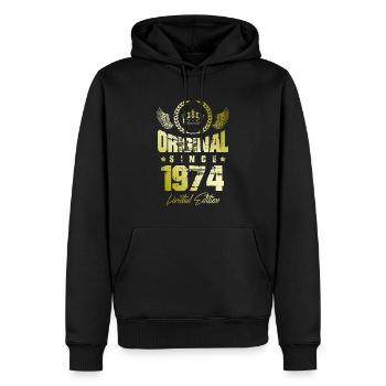 Édition limitée 1974 - Sweat à capuche Premium bio Homme - noir - Devant - Nico (187cm)
