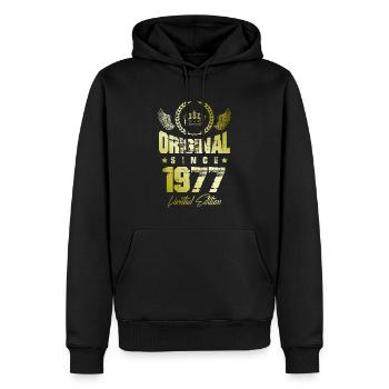 Édition limitée 1977 - Sweat à capuche Premium bio Homme - noir - Devant - Nico (187cm)