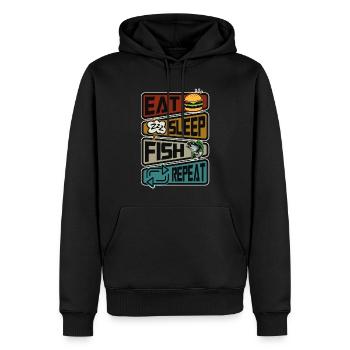 Drôle de pêche Manger Dormir Poisson Répéter La pêche - Sweat à capuche Premium bio Homme - noir - Devant - Nico (187cm)