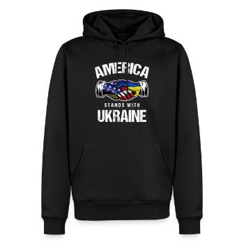 L’Amérique se tient avec l’Ukraine Drapeau ukrainien des États-Unis - Sweat à capuche Premium bio Homme - noir - Devant - Nico (187cm)