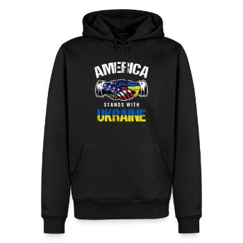 L’Amérique se tient avec l’Ukraine Drapeau ukrainien des États-Unis - Sweat à capuche Premium bio Homme - noir - Devant - Nico (187cm)
