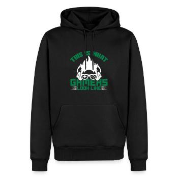 gamer look like - Männer Premium Bio Hoodie - Schwarz - Vorne - Nico (187cm)