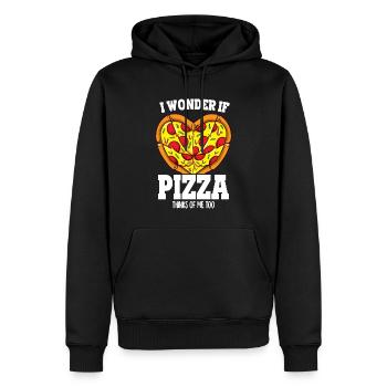 Lustig frage ich mich, ob Pizza auch an mich denkt Pizza-Fan - Männer Premium Bio Hoodie - Schwarz - Vorne - Nico (187cm)