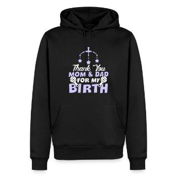 danke mama papa baby - Männer Premium Bio Hoodie - Schwarz - Vorne - Nico (187cm)