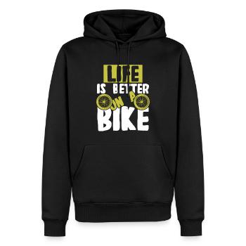 vivre est mieux vélo - Sweat à capuche Premium bio Homme - noir - Devant - Nico (187cm)
