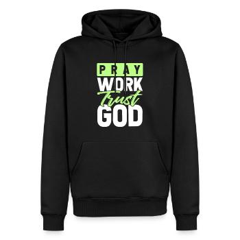 pray work trust God - Men’s Premium Organic Hoodie - black - Front - Nico (187cm)