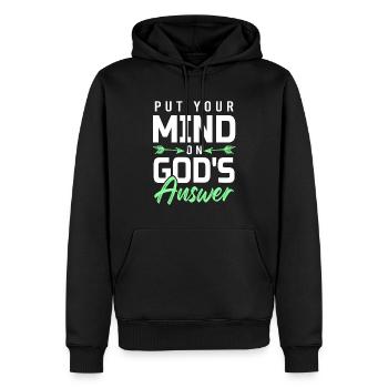 Dieu répond bible - Sweat à capuche Premium bio Homme - noir - Devant - Nico (187cm)