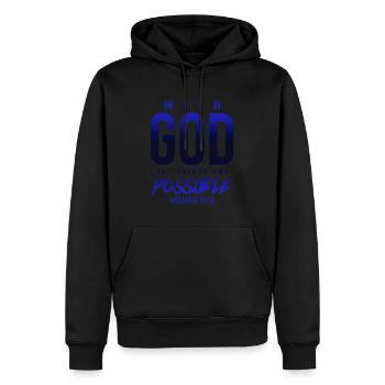 everything is possible with God - Men’s Premium Organic Hoodie - black - Front - Nico (187cm)