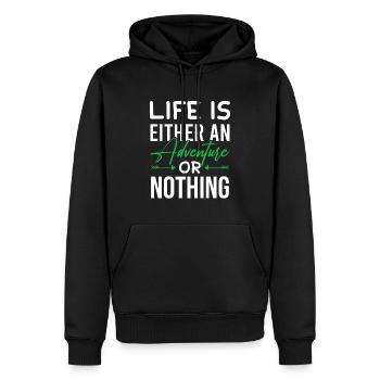 voyage d’aventure - Sweat à capuche Premium bio Homme - noir - Devant - Nico (187cm)