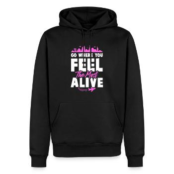 slogan de voyage de voyage - Sweat à capuche Premium bio Homme - noir - Devant - Nico (187cm)