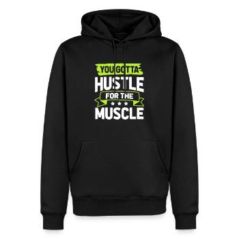 muscles hustle - Men’s Premium Organic Hoodie - black - Front - Nico (187cm)
