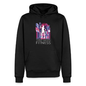 Vaporwave Synthwave Skyline Jump Shoes Fitness - Men’s Premium Organic Hoodie - black - Front - Nico (187cm)