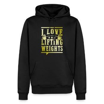 J’adore les poids de fitness - Sweat à capuche Premium bio Homme - noir - Devant - Nico (187cm)