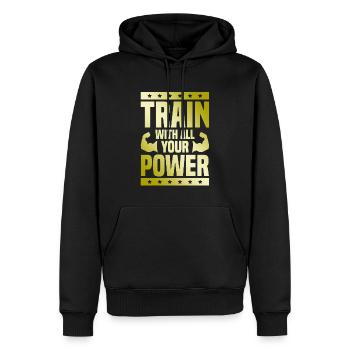 puissance de fitness d’entraînement - Sweat à capuche Premium bio Homme - noir - Devant - Nico (187cm)
