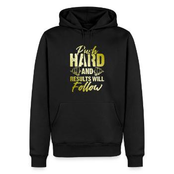 conditionnement physique d’entraînement dur - Sweat à capuche Premium bio Homme - noir - Devant - Nico (187cm)