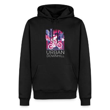 Vaporwave Synthwave Skyline Downhill - Männer Premium Bio Hoodie - Schwarz - Vorne - Nico (187cm)