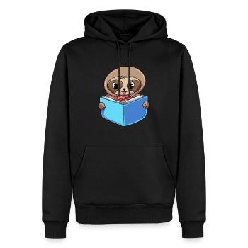 Faultier Lesebuch - Männer Premium Bio Hoodie - Schwarz - Vorne - Nico (187cm)