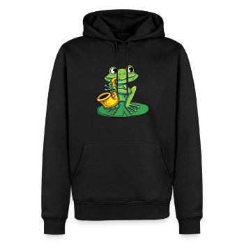 Frosch spielt Saxophon - Männer Premium Bio Hoodie - Schwarz - Vorne - Nico (187cm)