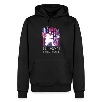 Vaporwave Synthwave Skyline Paintball - Sweat à capuche Premium bio Homme - noir - Devant - Nico (187cm)