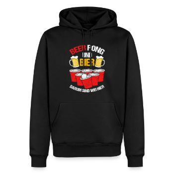 BEER PONG UND BIER DARUM SIND WIR HIER - Männer Premium Bio Hoodie - Schwarz - Vorne - Nico (187cm)