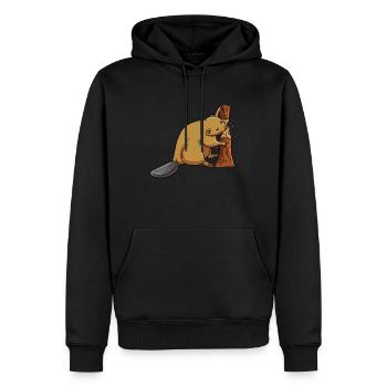 Nagen an einem Baum Biber - Männer Premium Bio Hoodie - Schwarz - Vorne - Nico (187cm)