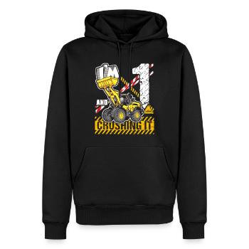 Ich bin 1 & Crushing It 1st Birthday Boys Excavator - Männer Premium Bio Hoodie - Schwarz - Vorne - Nico (187cm)