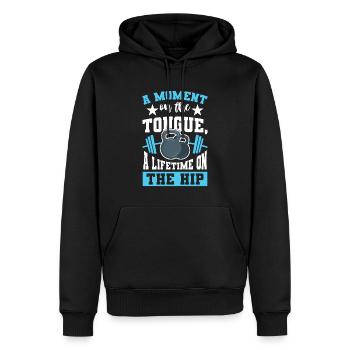 Fitness Muskeltraining - Männer Premium Bio Hoodie - Schwarz - Vorne - Nico (187cm)