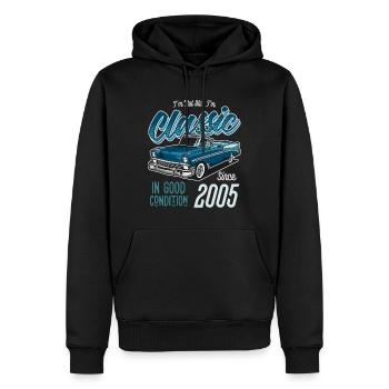 Ich bin nicht alt Ich bin Oldtimer Jahrgang 2005 - Männer Premium Bio Hoodie - Schwarz - Vorne - Nico (187cm)