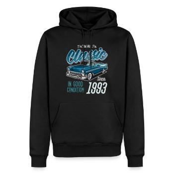 Je ne suis pas vieux Je suis une voiture classique vintage née en 1993 - Sweat à capuche Premium bio Homme - noir - Devant - Nico (187cm)