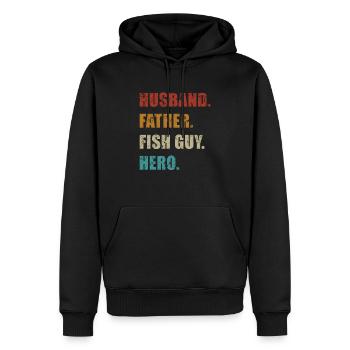 Rétro Poissonnier Aquariophile Fête des Pères - Sweat à capuche Premium bio Homme - noir - Devant - Nico (187cm)