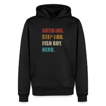 Rétro Poissonnier Aquariophile Fête des Pères - Sweat à capuche Premium bio Homme - noir - Devant - Nico (187cm)