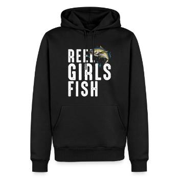 Reel Mädchen Fisch weiblich Frauen Thunfisch Angeln Retro - Männer Premium Bio Hoodie - Schwarz - Vorne - Nico (187cm)