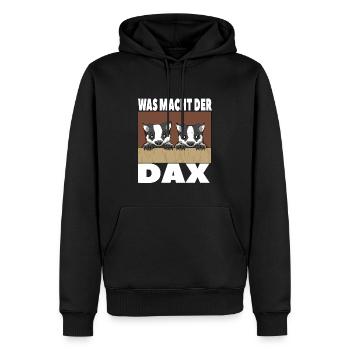 Was macht der Dachs Börse Aktien - Männer Premium Bio Hoodie - Schwarz - Vorne - Nico (187cm)