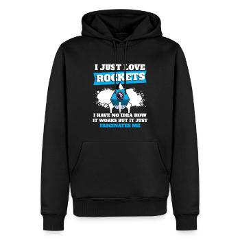 Science des vaisseaux spatiaux J’adore les fusées - Sweat à capuche Premium bio Homme - noir - Devant - Nico (187cm)