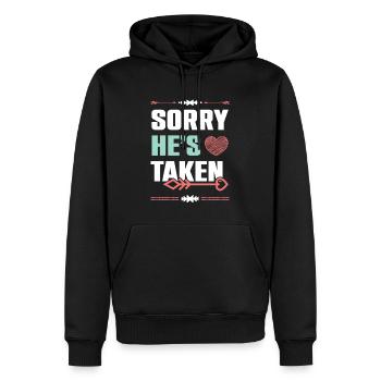 er ist vergeben spruch - Männer Premium Bio Hoodie - Schwarz - Vorne - Nico (187cm)