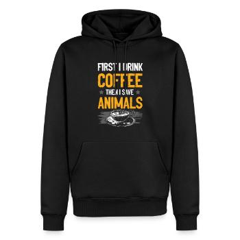 Café militant des droits des animaux - Sweat à capuche Premium bio Homme - noir - Devant - Nico (187cm)