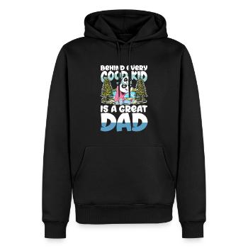 BEHIND EVERY GOOD KID IS A GREAT DAD - Männer Premium Bio Hoodie - Schwarz - Vorne - Nico (187cm)