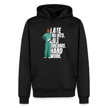 Krankenschwester späte Nächte Große Träume Harte Arbeit Lustige Krankenschwester - Männer Premium Bio Hoodie - Schwarz - Vorne - Nico (187cm)