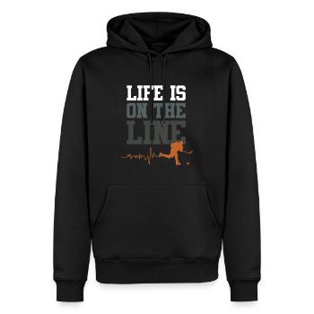 Slogan du club de hockey sur glace - Sweat à capuche Premium bio Homme - noir - Devant - Nico (187cm)