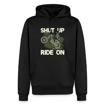 Devis Balade à moto - Sweat à capuche Premium bio Homme - noir - Devant - Nico (187cm)