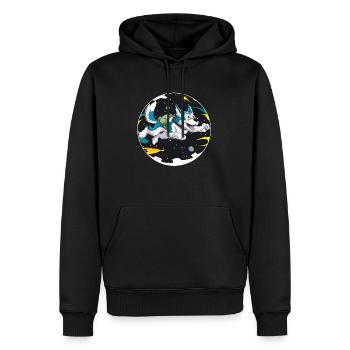 CARTOON PAINT HUSKY FLYING IN SPACE - Men’s Premium Organic Hoodie - black - Front - Nico (187cm)